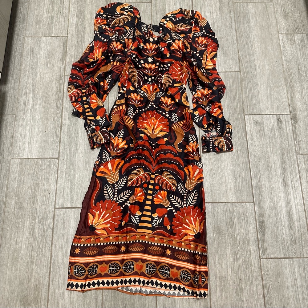 Farm Rio Red Nature Beauty Scarf Backless Midi Dress - Picture 2 of 6